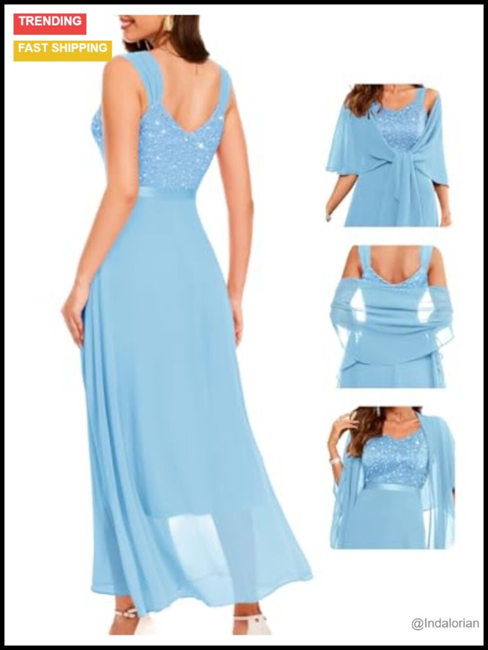 Two Piece Formal Dress with Chiffon Shawl Lace Maxi Wedding Guest